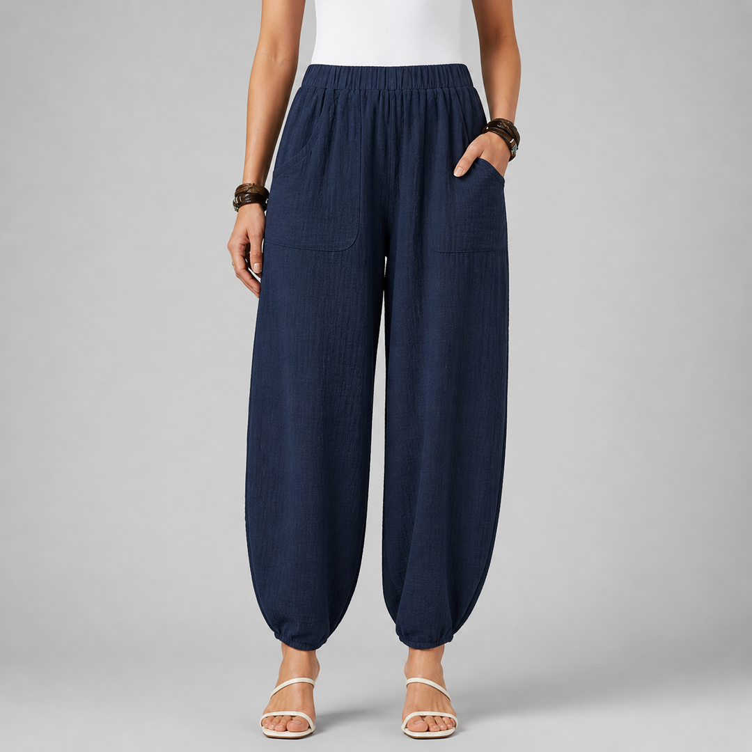 Women’s Loose-Fit Draped Trousers in Soft Cotton Blend