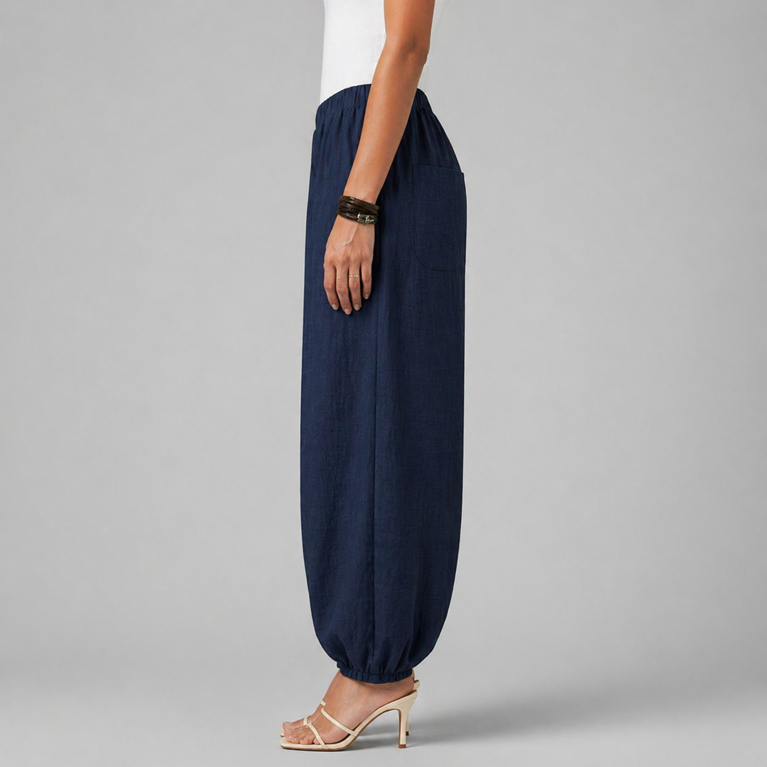 Women’s Loose-Fit Draped Trousers in Soft Cotton Blend