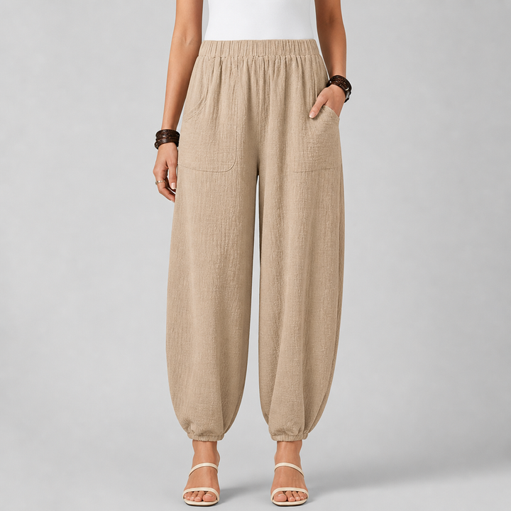 Women’s Loose-Fit Draped Trousers in Soft Cotton Blend