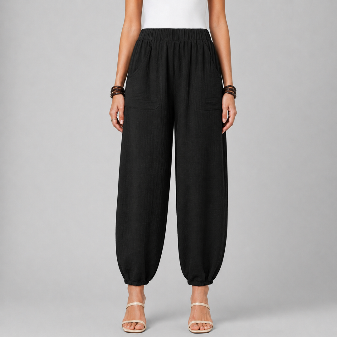 Women’s Loose-Fit Draped Trousers in Soft Cotton Blend