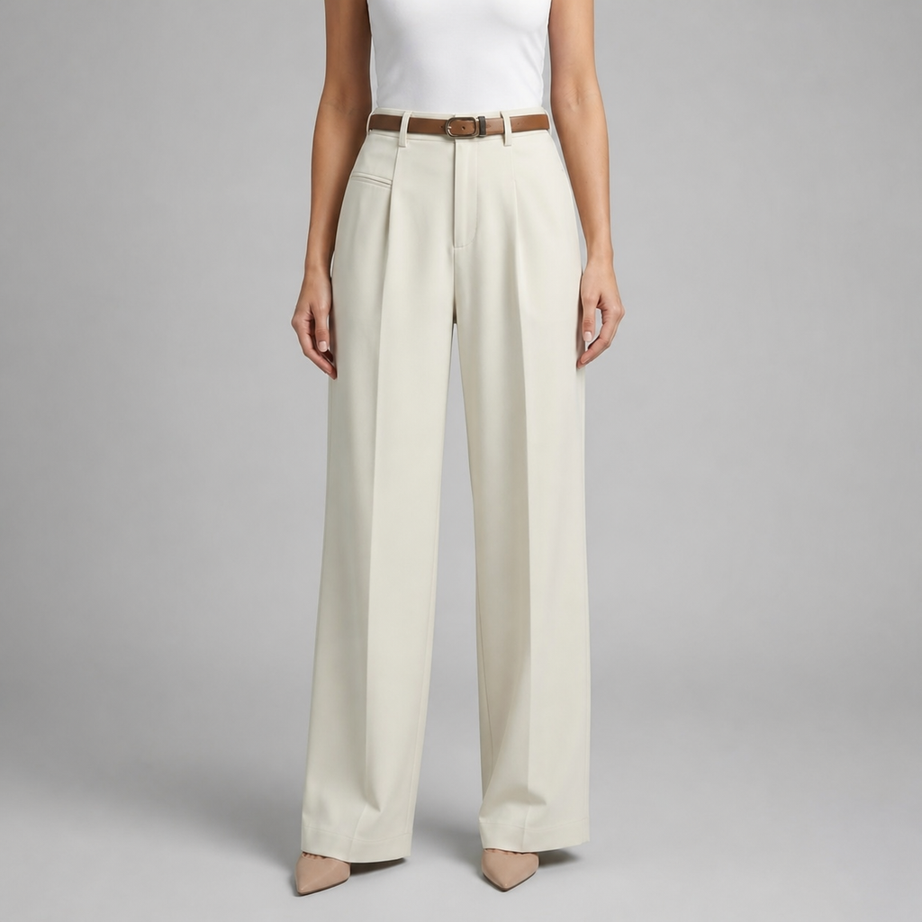 Women's White Straight Leg Dress Pants – High Waist Tailored Fit