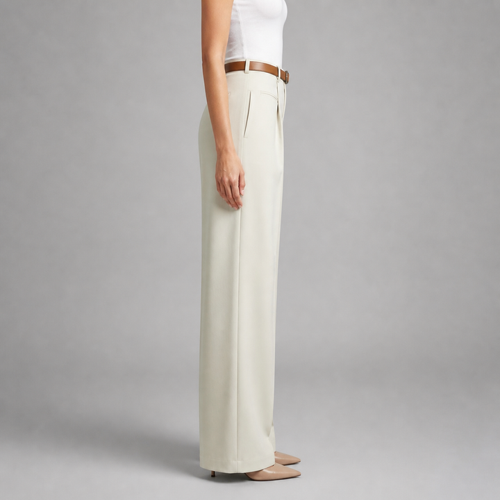 Women's White Straight Leg Dress Pants – High Waist Tailored Fit