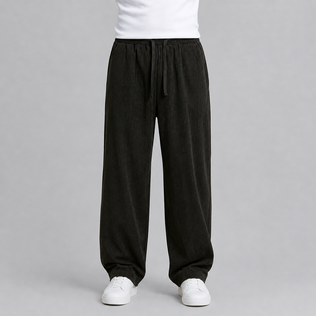 Men’s Baggy Pleated Trousers Striped Comfort Fit