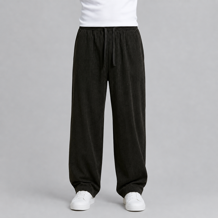 Men’s Baggy Pleated Trousers Striped Comfort Fit