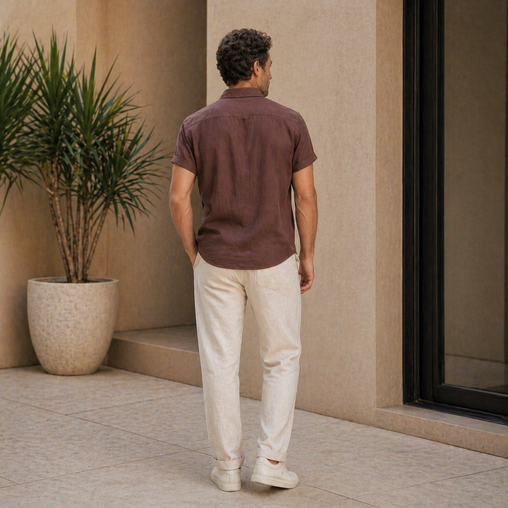 Men’s Lightweight Linen Outfit Set Casual Shirt and Trousers