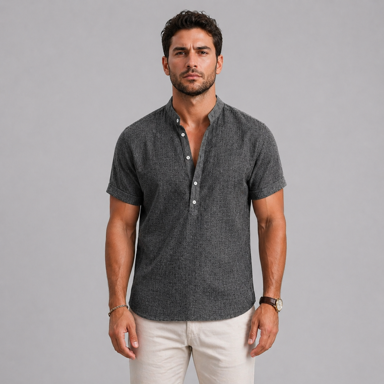 Men’s Linen Summer Shirt Short Sleeve Lightweight Casual Fit