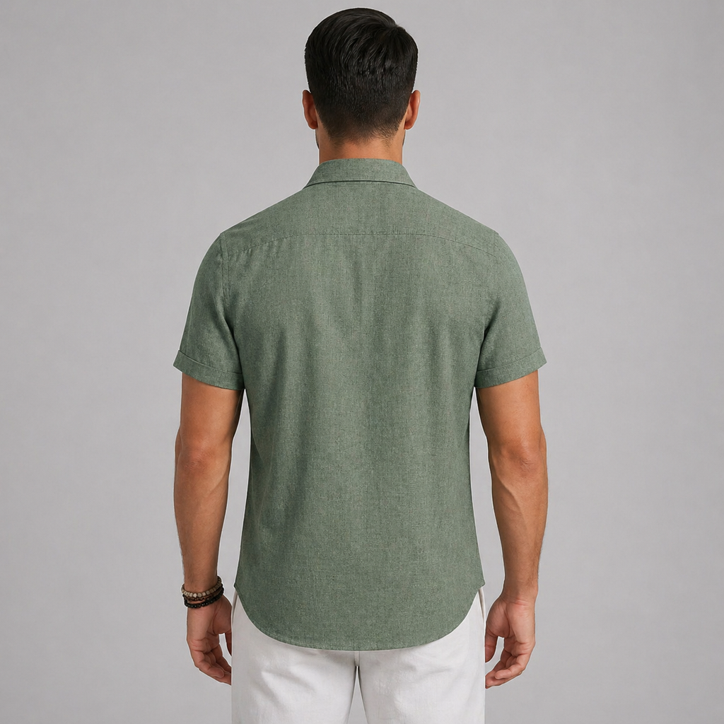 Men’s Lightweight Linen Shirt Short Sleeve Summer Casual Wear