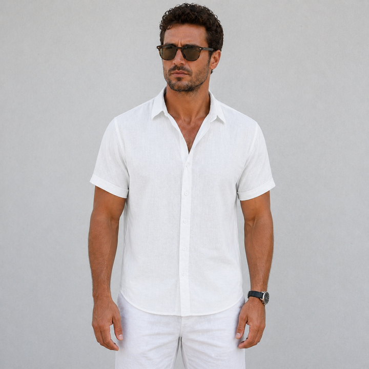 Men’s Lightweight Linen Shirt Short Sleeve Summer Casual Wear