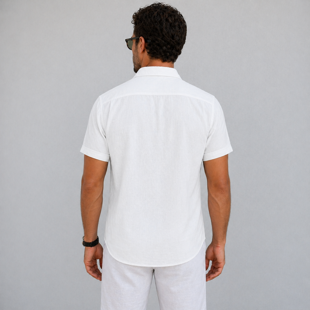 Men’s Lightweight Linen Shirt Short Sleeve Summer Casual Wear
