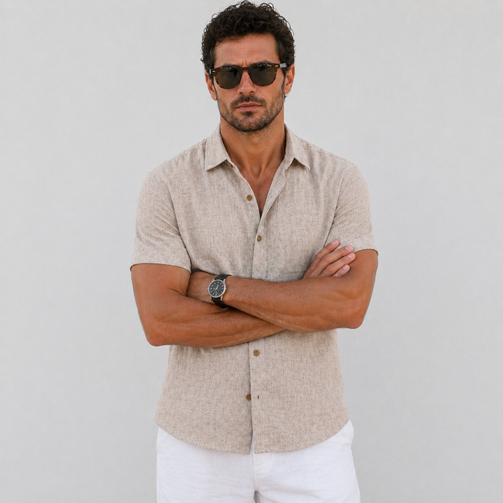 Men’s Lightweight Linen Shirt Short Sleeve Summer Casual Wear