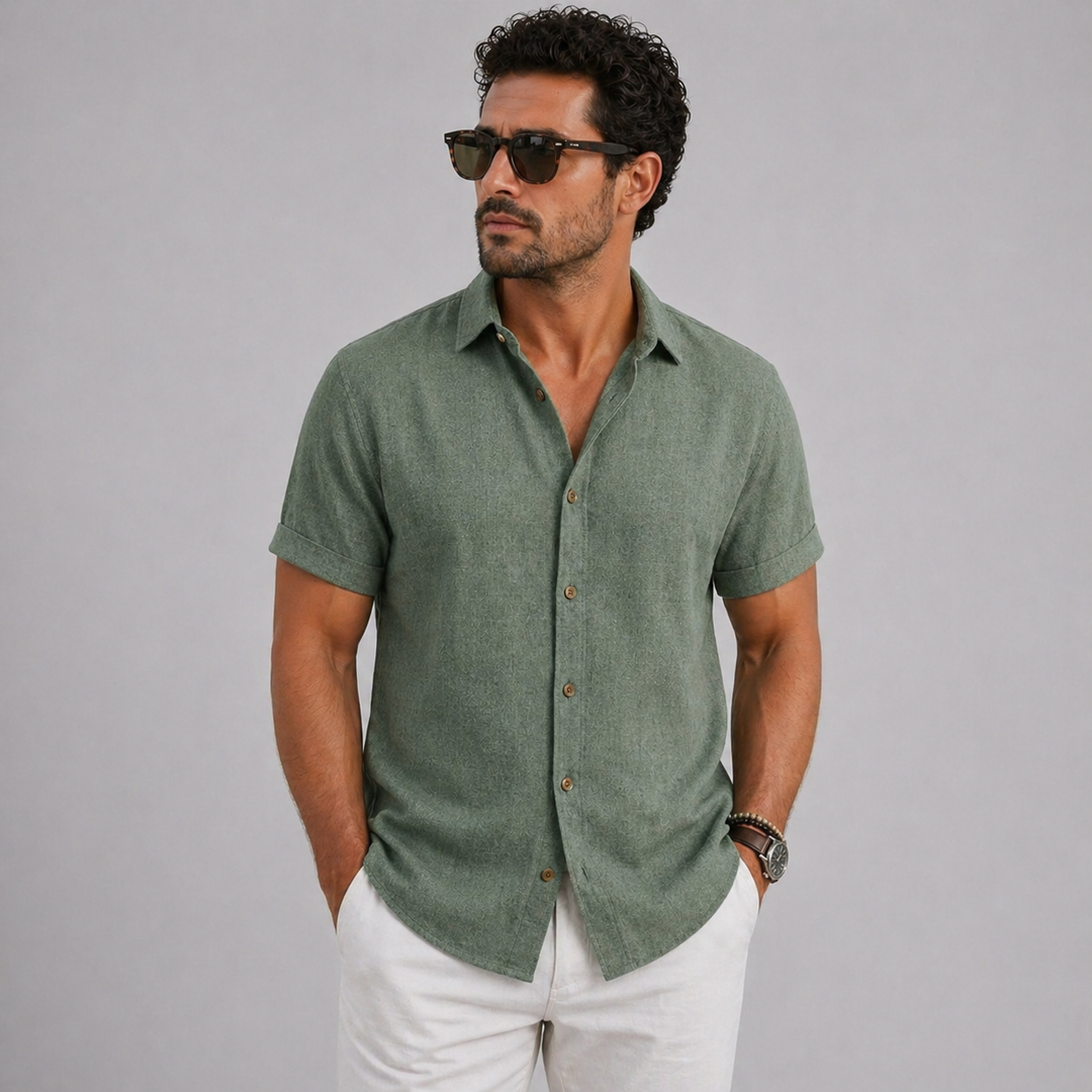 Men’s Lightweight Linen Shirt Short Sleeve Summer Casual Wear