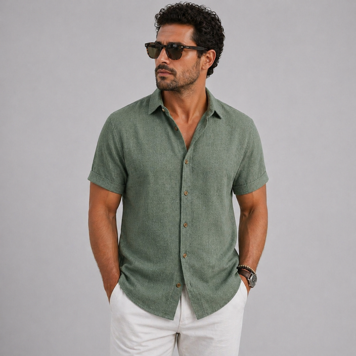 Men’s Lightweight Linen Shirt Short Sleeve Summer Casual Wear