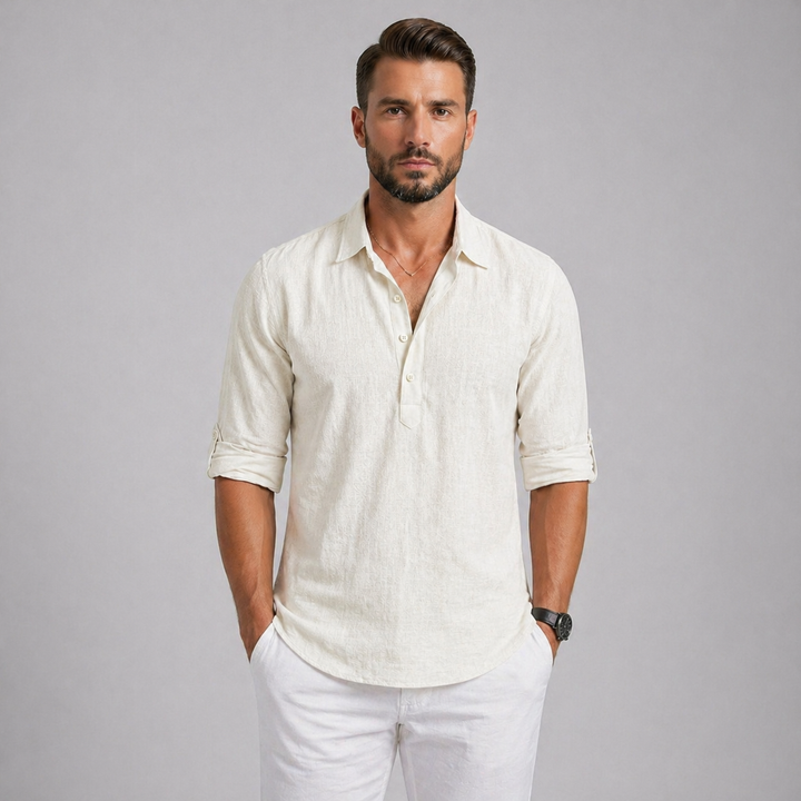 Men’s Linen Polo Shirt for Summer Breathable Lightweight Fit