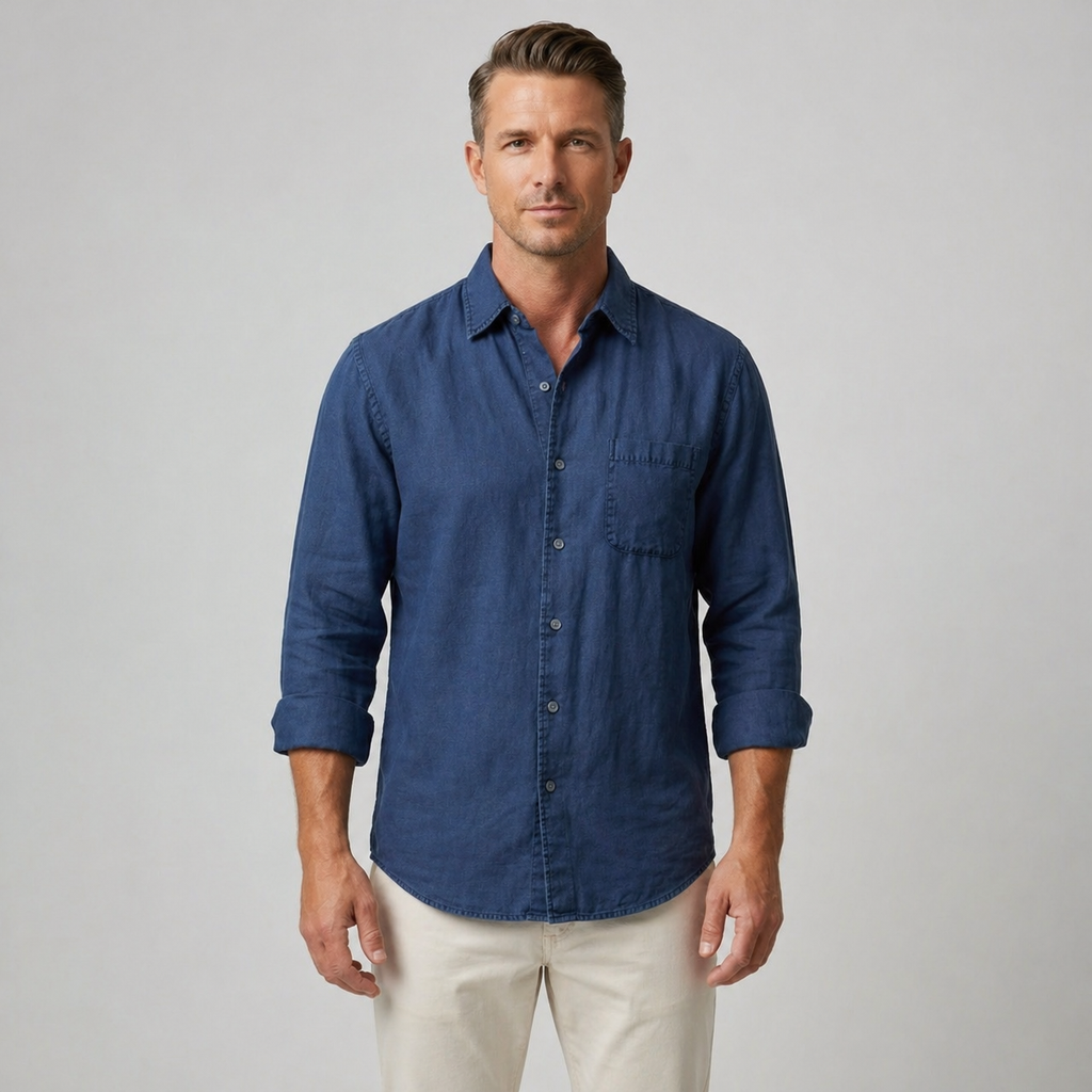 Men’s Durable Denim Shirt Long Sleeve Everyday Casual Wear