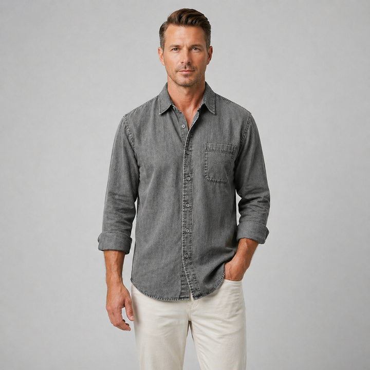 Men’s Durable Denim Shirt Long Sleeve Everyday Casual Wear