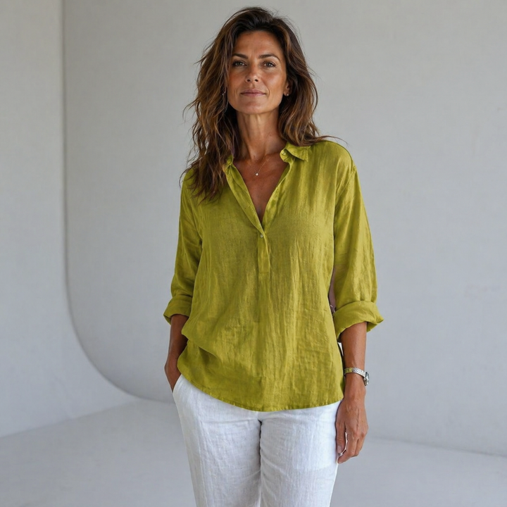 Women’s Relaxed Linen-Feel Shirt with Half Placket