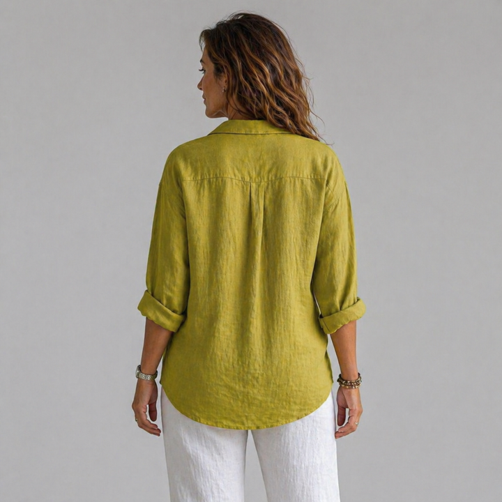Women’s Relaxed Linen-Feel Shirt with Half Placket