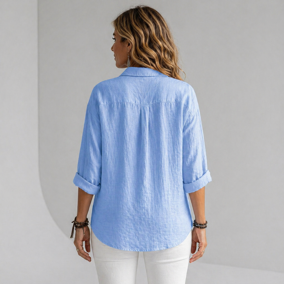 Women’s Relaxed Linen-Feel Shirt with Half Placket
