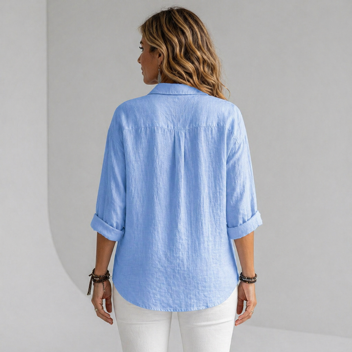 Women’s Relaxed Linen-Feel Shirt with Half Placket