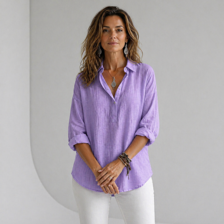 Women’s Relaxed Linen-Feel Shirt with Half Placket