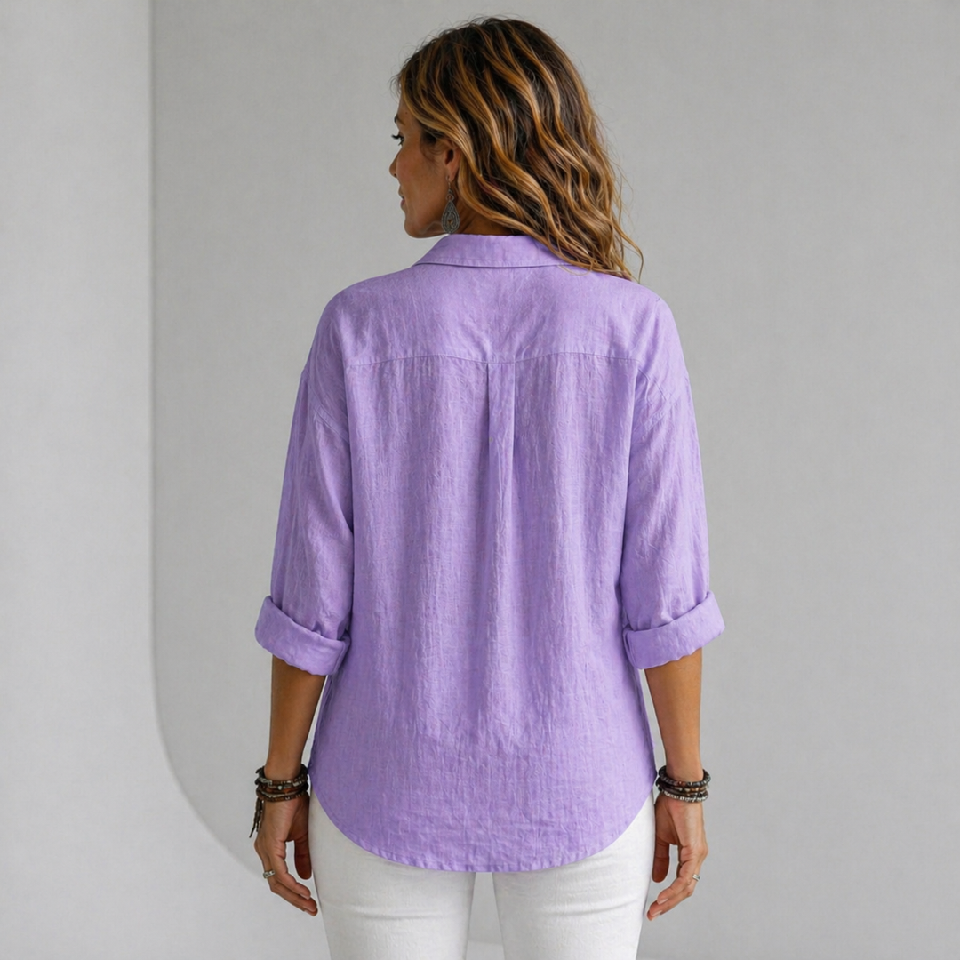Women’s Relaxed Linen-Feel Shirt with Half Placket