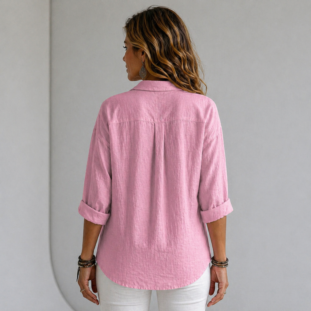 Women’s Relaxed Linen-Feel Shirt with Half Placket