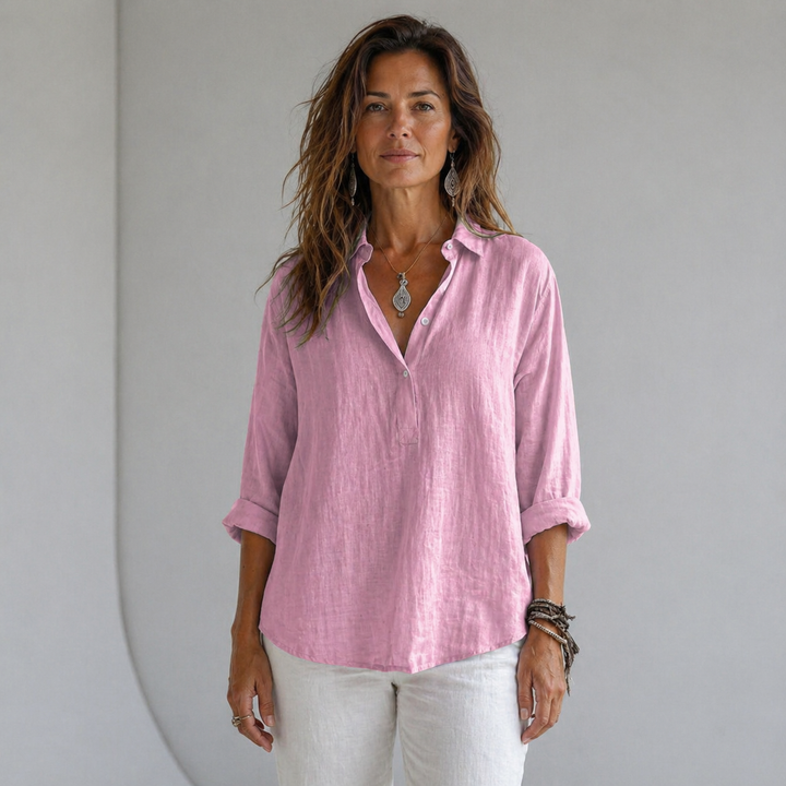 Women’s Relaxed Linen-Feel Shirt with Half Placket