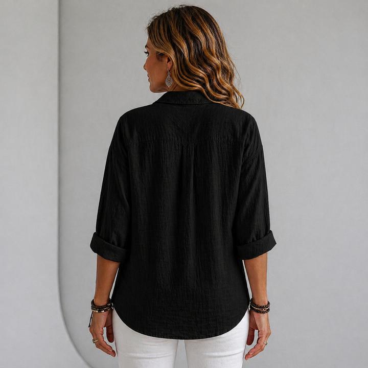 Women’s Relaxed Linen-Feel Shirt with Half Placket
