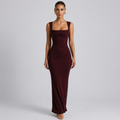 Women's Cherry Red Maxi Dress Elegant Formal Evening Gown
