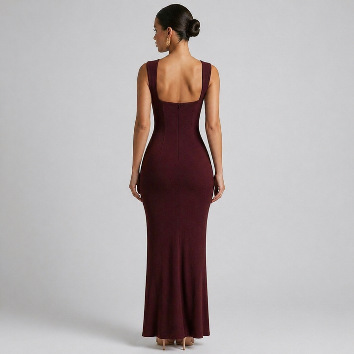 Women's Cherry Red Maxi Dress Elegant Formal Evening Gown