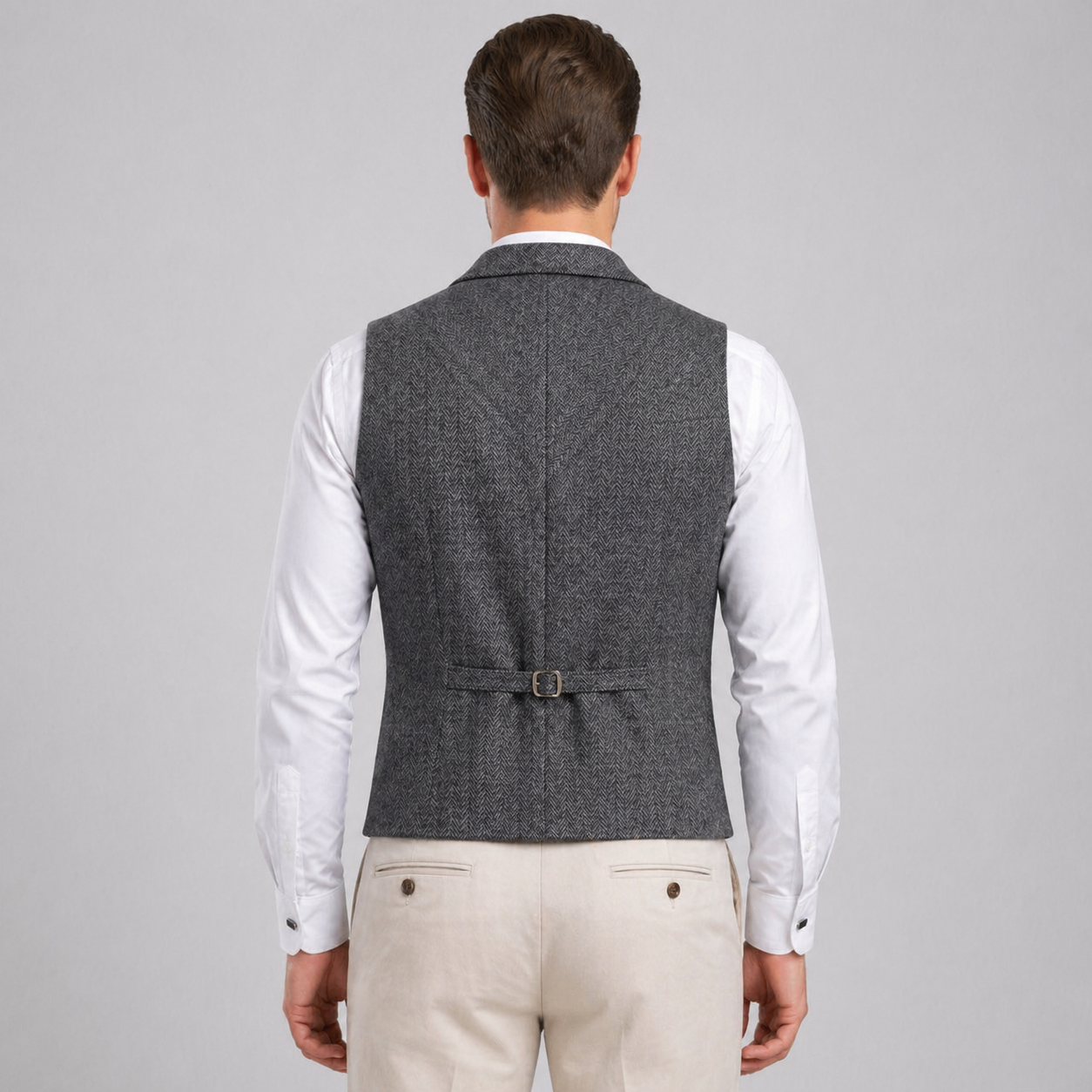 Men’s All-Season Herringbone Vest Lapel Chain Detail Regular Fit