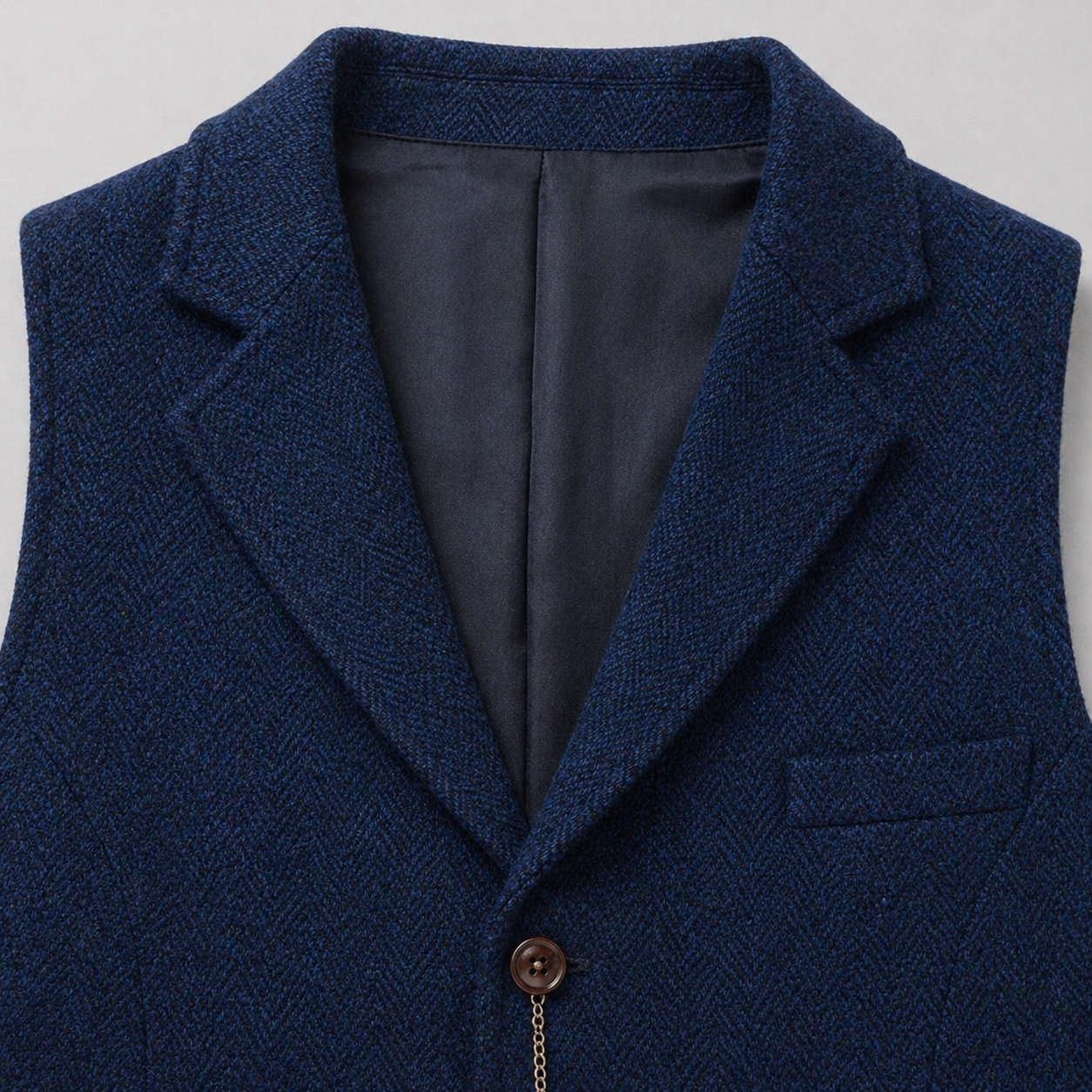 Men’s All-Season Herringbone Vest Lapel Chain Detail Regular Fit