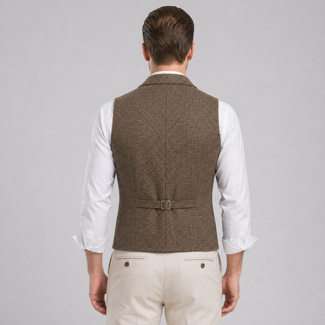 Men’s All-Season Herringbone Vest Lapel Chain Detail Regular Fit