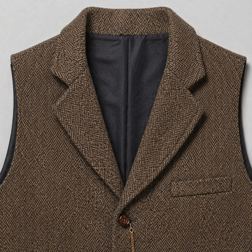 Men’s All-Season Herringbone Vest Lapel Chain Detail Regular Fit
