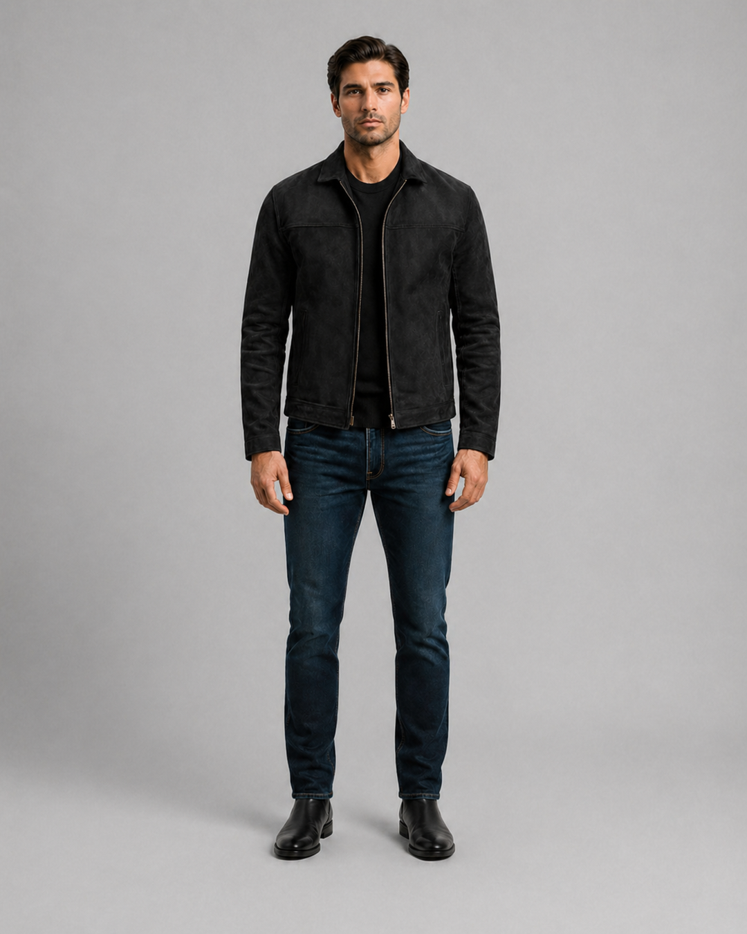 Men’s Premium Leather Jacket Zip Front Classic Casual Wear