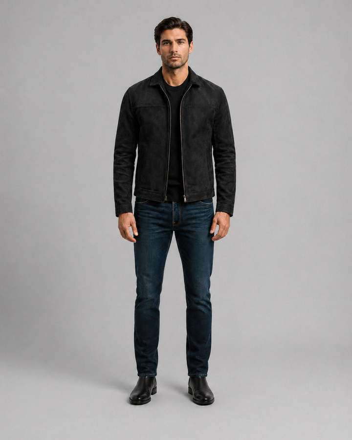 Men’s Premium Leather Jacket Zip Front Classic Casual Wear