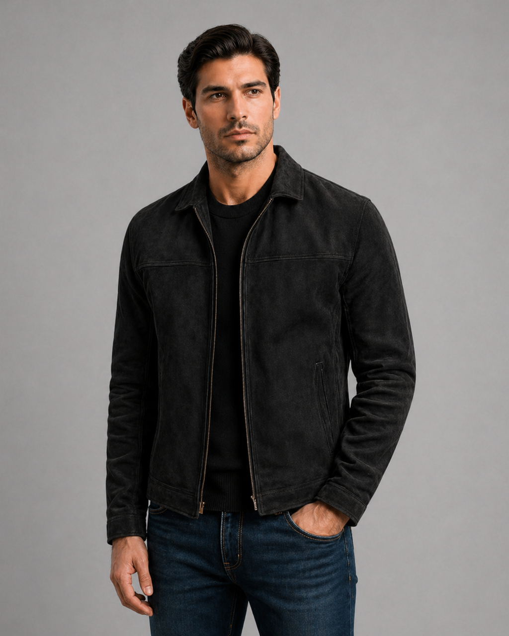 Men’s Premium Leather Jacket Zip Front Classic Casual Wear