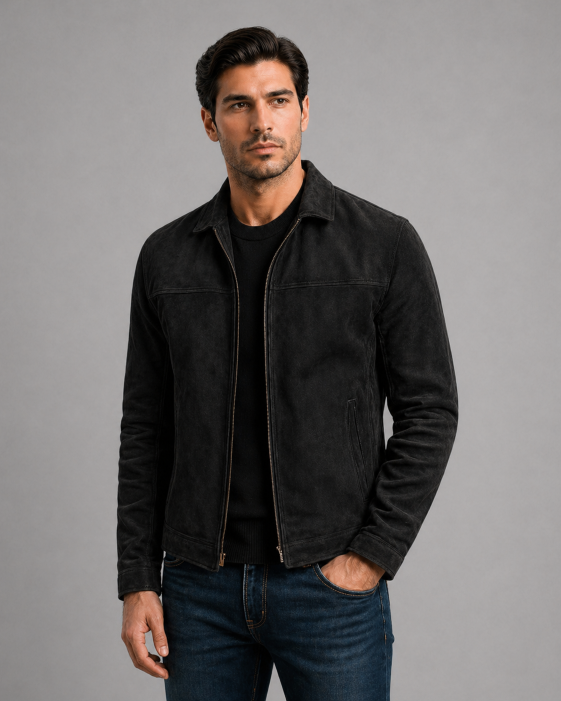 Men’s Premium Leather Jacket Zip Front Classic Casual Wear