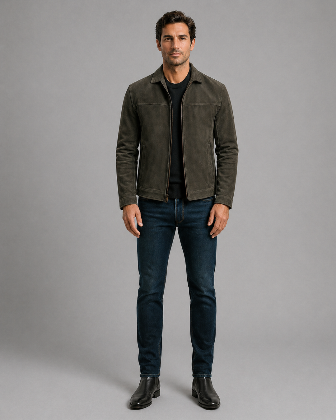 Men’s Premium Leather Jacket Zip Front Classic Casual Wear