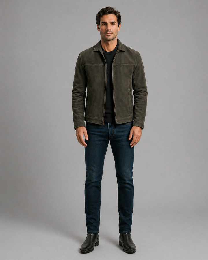 Men’s Premium Leather Jacket Zip Front Classic Casual Wear