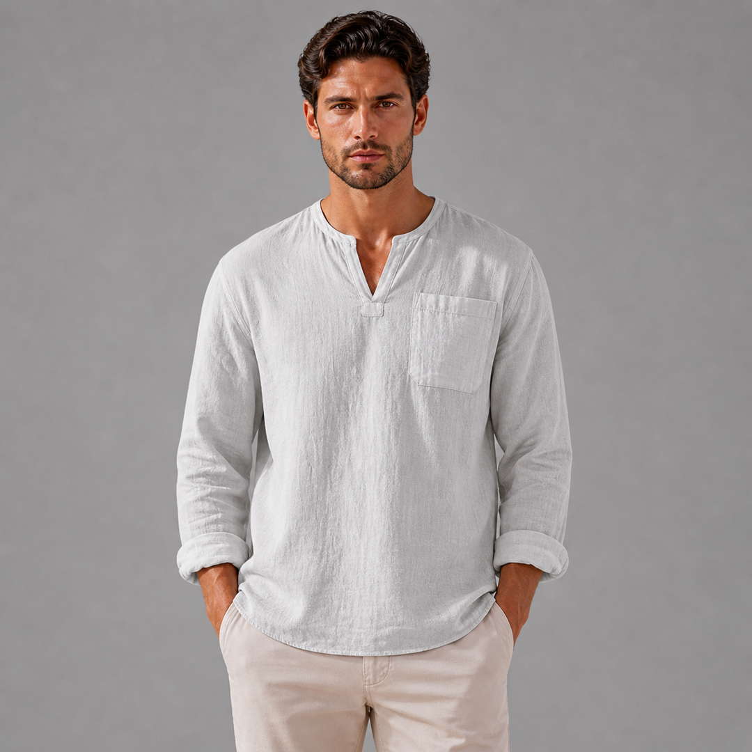 Men’s Linen V‑Neck Shirt – Riviera Heritage