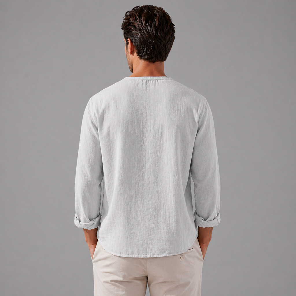 Men’s Linen V‑Neck Shirt – Riviera Heritage