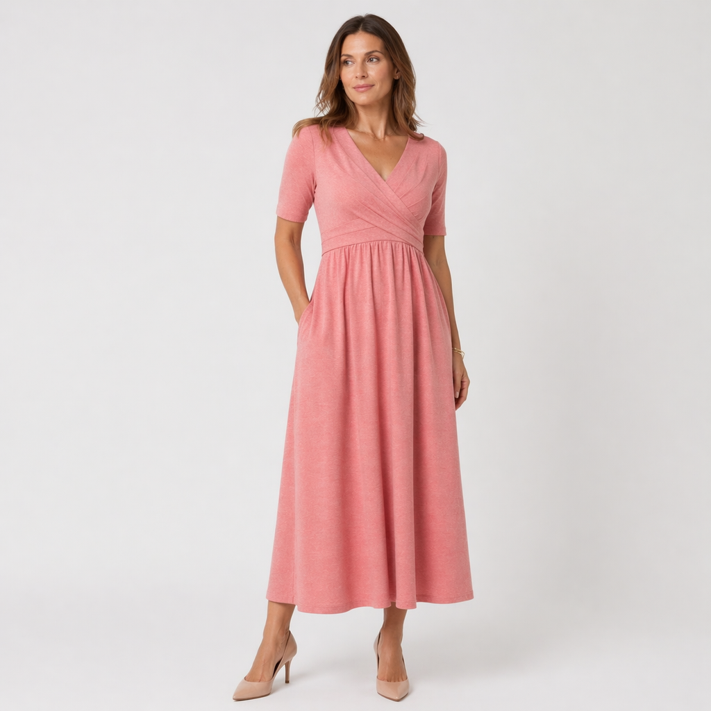 Women’s Comfortable Wrap Midi Dress Casual Office Wear