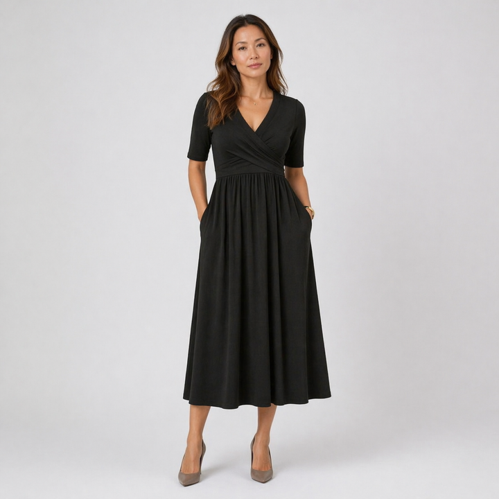 Women’s Comfortable Wrap Midi Dress Casual Office Wear