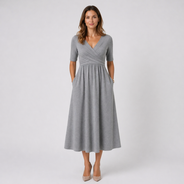 Women’s Comfortable Wrap Midi Dress Casual Office Wear