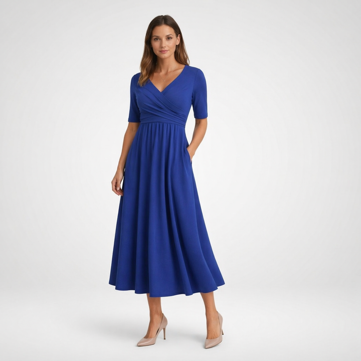 Women’s Comfortable Wrap Midi Dress Casual Office Wear