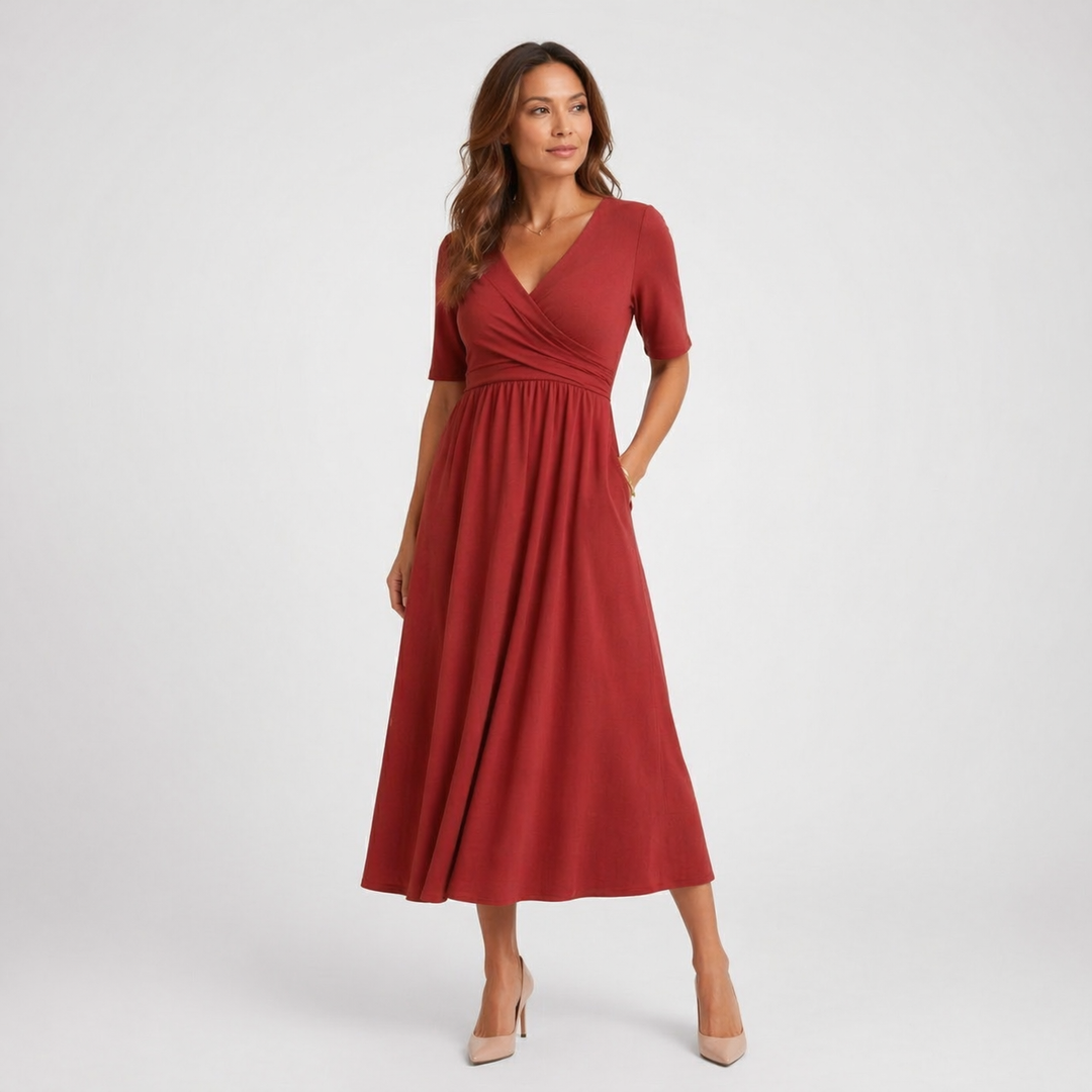 Women’s Comfortable Wrap Midi Dress Casual Office Wear