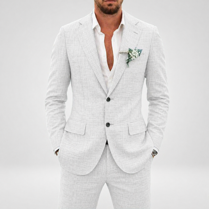 Men’s Cotton Linen Suit Slim Fit Business Casual Summer Outfit