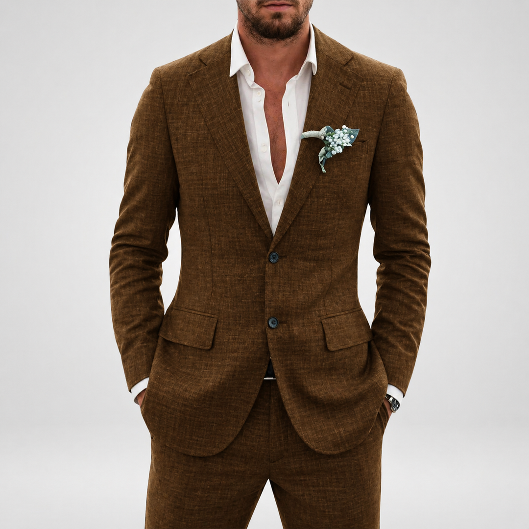 Men’s Cotton Linen Suit Slim Fit Business Casual Summer Outfit
