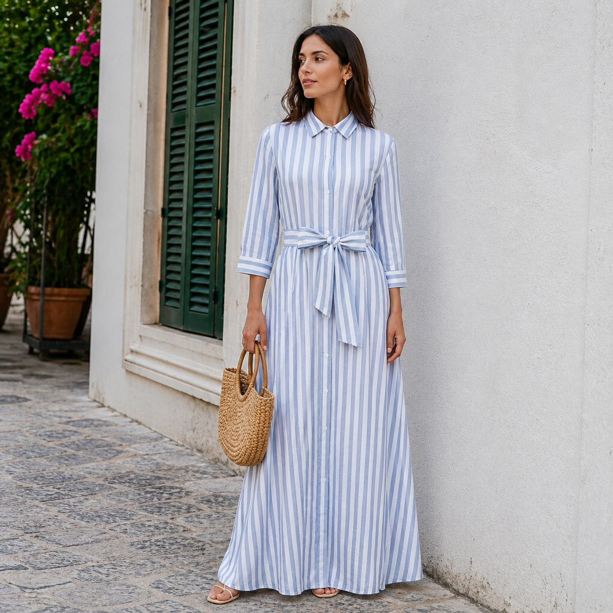 Women’s Striped Midi Dress – Bohemian Elegance